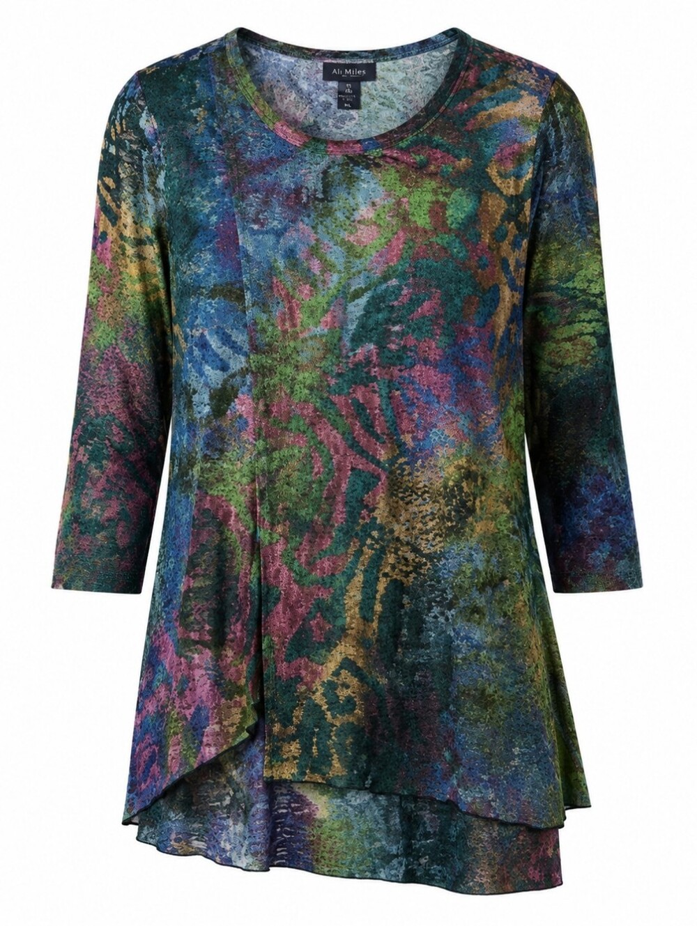 ALI MILES | Abstract Burnout Asymmetrical Semi Sheer Artsy Tunic Top | Petite XL